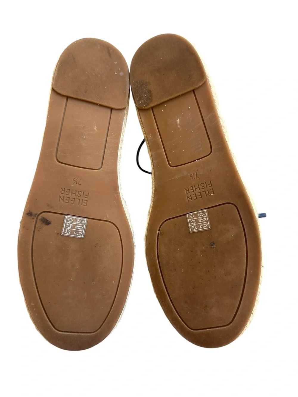 Eileen Fisher Espadrille Flats Navy Leather Ankle Wrap Size 7.5